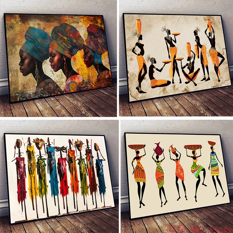 Vintage Things Collection - Etnische Afrikaanse Zwarte Vrouw Canvas Schilderij