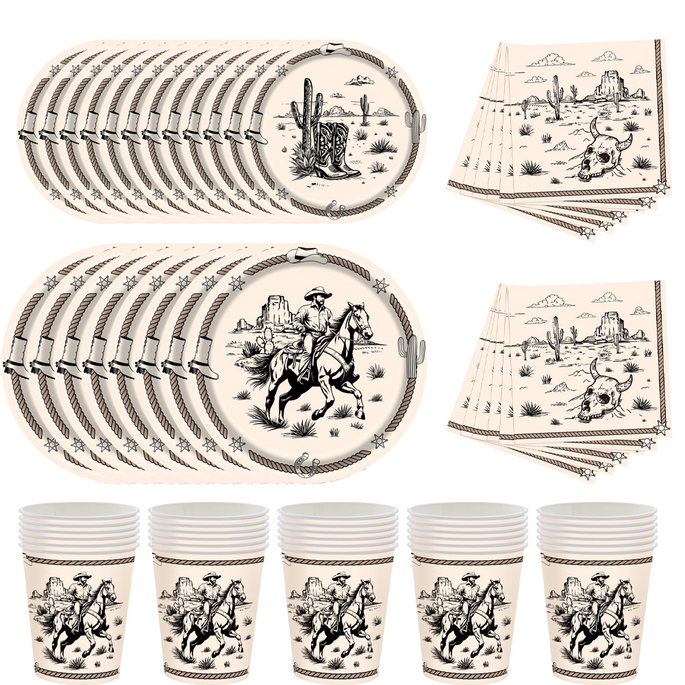 Vintage Things Collection - Retro Western Cowboy Thema Wegwerp Servies